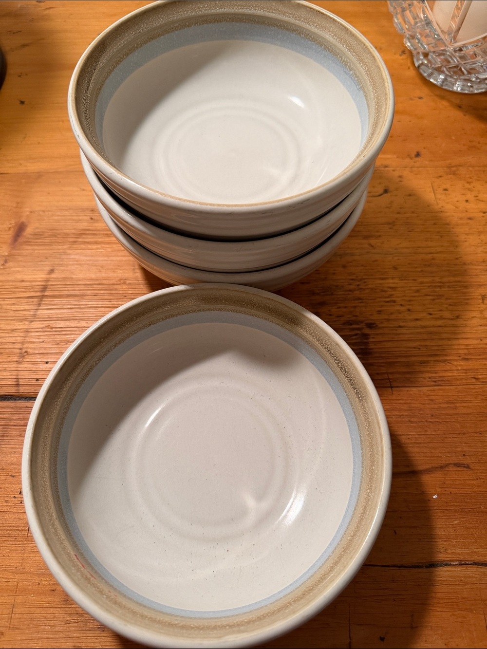 Noritake Painted Desert Bowls with Light Blue and Beige Rim set of 4